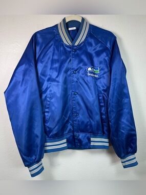 Vintage Seattle Seahawks Chalk Line Jacket Mens Large Blue NFL Football Satin